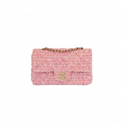 CHANEL TWEED QUILTED FLAP PINK GOLD HARDWARE (25.5*15.5*6.5cm) 